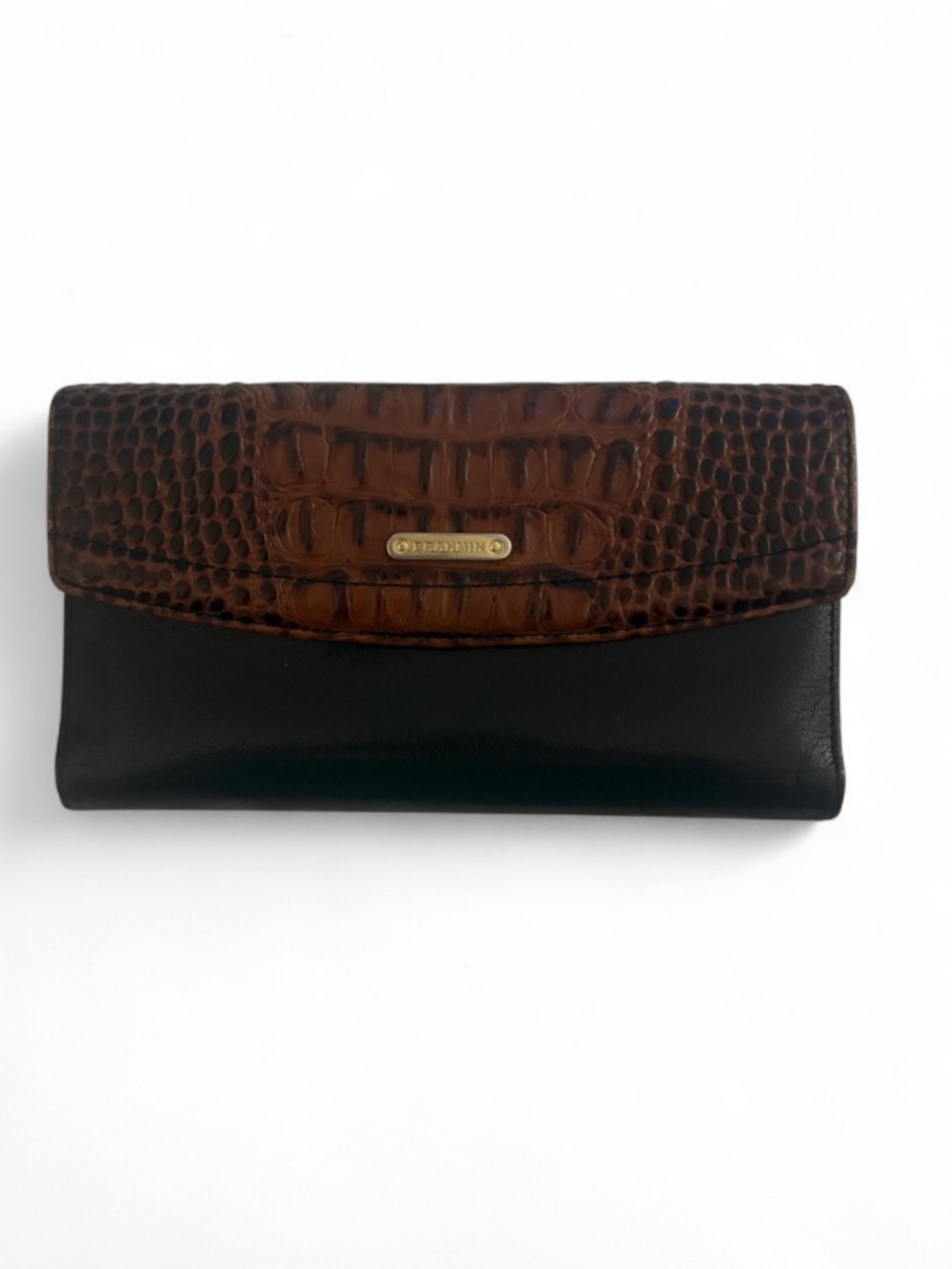 Vintage Brahmin Two-Toned Brown Croc Checkbook Wallet w/ Black Leather Base